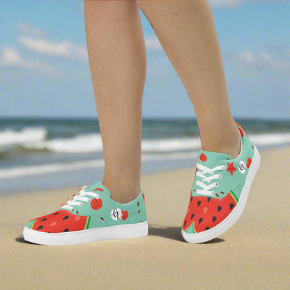 Watermelon Hearted Lace-up Canvas Shoes