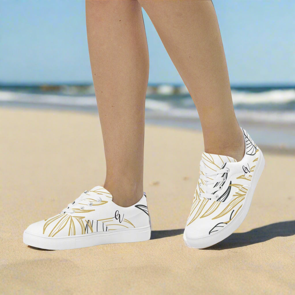 Palm Leaves Lace-up Canvas Shoes