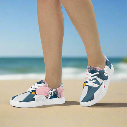 Peach Blue Pattern Lace-up Canvas Shoes