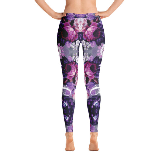 Purple floral Leggings Without Pockets