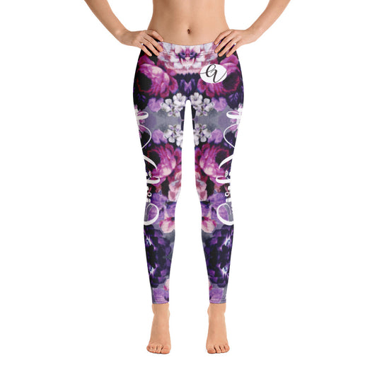 Purple floral Leggings Without Pockets