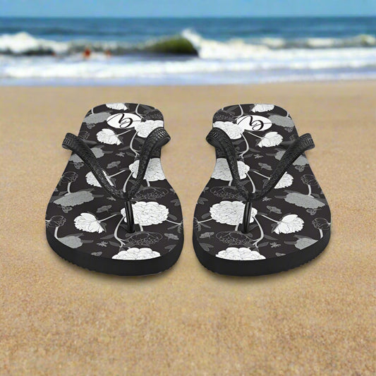 viscose black fabric leaves Flip-Flops