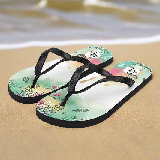 Floral Gray Flip-Flops
