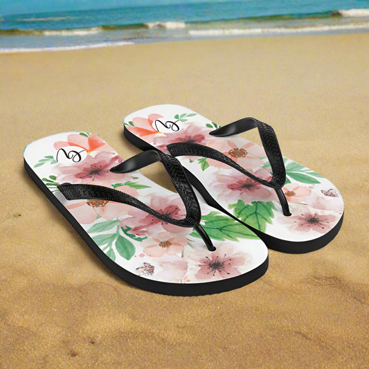 White And Green Flowery Flip-Flops
