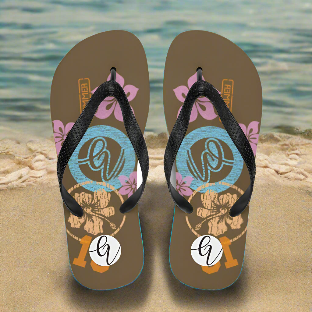 Brown Flowers Flip-Flops