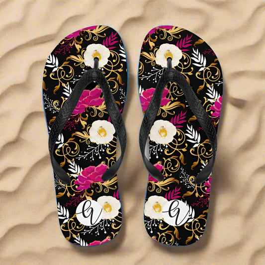 Black Timber Floral Flip-Flops
