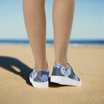 Grey Flower Lace-up Canvas Shoes