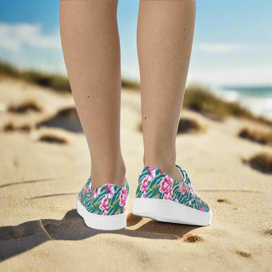 Orchid And Floral Pattern Lace-up Canvas Shoes