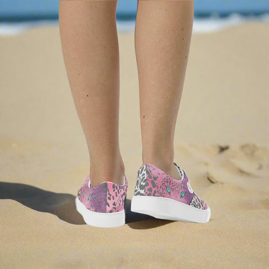 Ombre Black Leopard Print lace-up canvas shoes