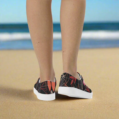 Palm Black Leaves Lace-up Canvas Shoes
