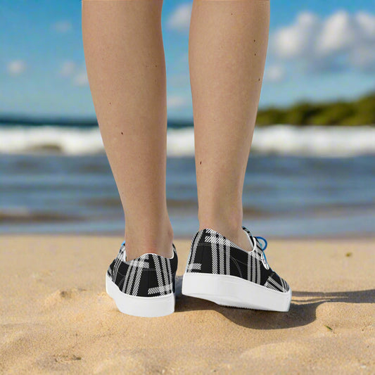 Black Plaid Lace-up Canvas Shoes