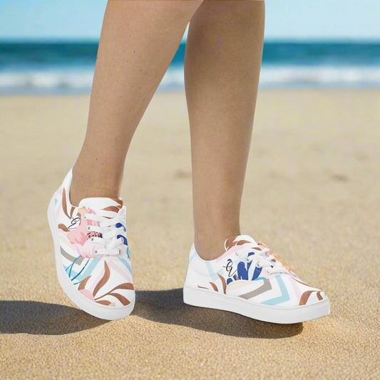 Multi Lines Lace-up Canvas Shoes