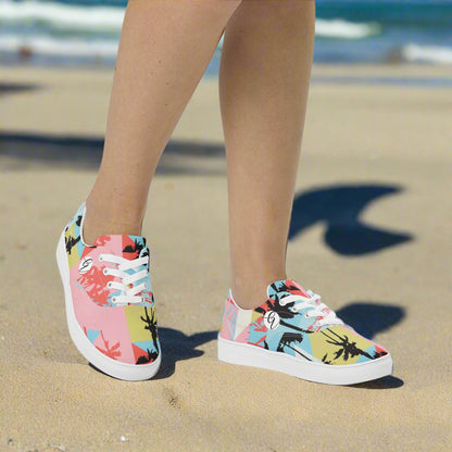 Pink Pattern lace-up canvas shoes