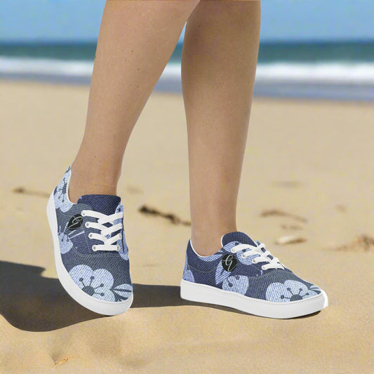 Grey Flower Lace-up Canvas Shoes