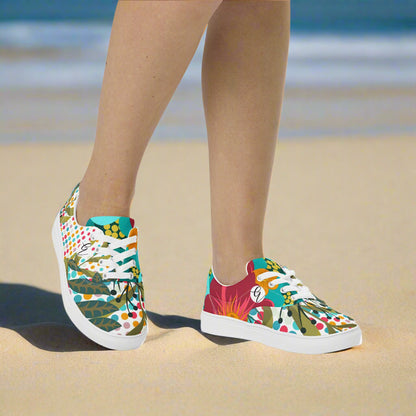 Floral Frame Lace-up Canvas Shoes