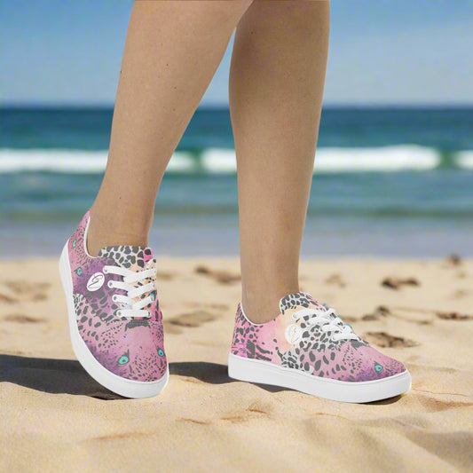 Ombre Black Leopard Print lace-up canvas shoes