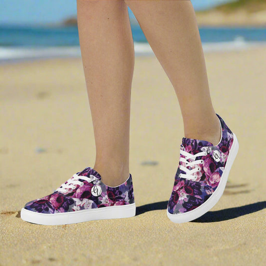 Purple White Flowers Lace-up Canvas Shoes