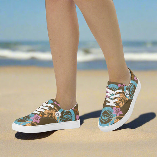 Brown Flowers Lace-up Canvas Shoes