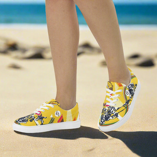 Yellow Skating Girl Lace-up Canvas Shoes