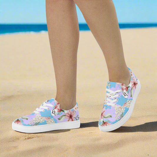 Leaves And Floral Blossom Lace-up Canvas Shoes