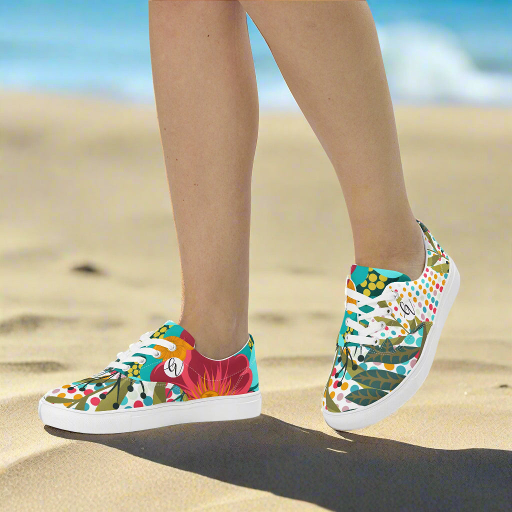 Floral Frame Lace-up Canvas Shoes