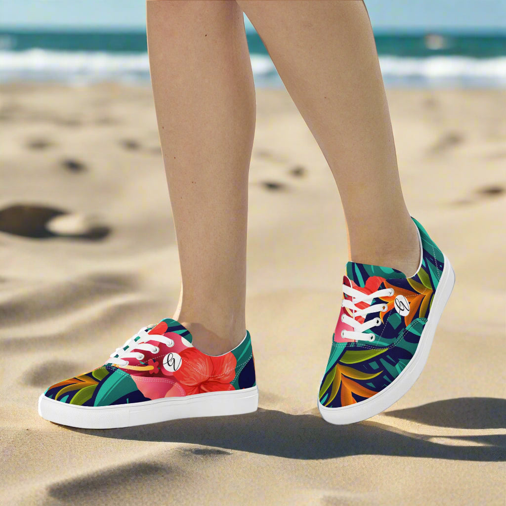 Floral Seamless Pattern Lace-up Canvas Shoes