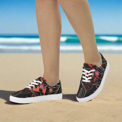 Palm Black Leaves Lace-up Canvas Shoes